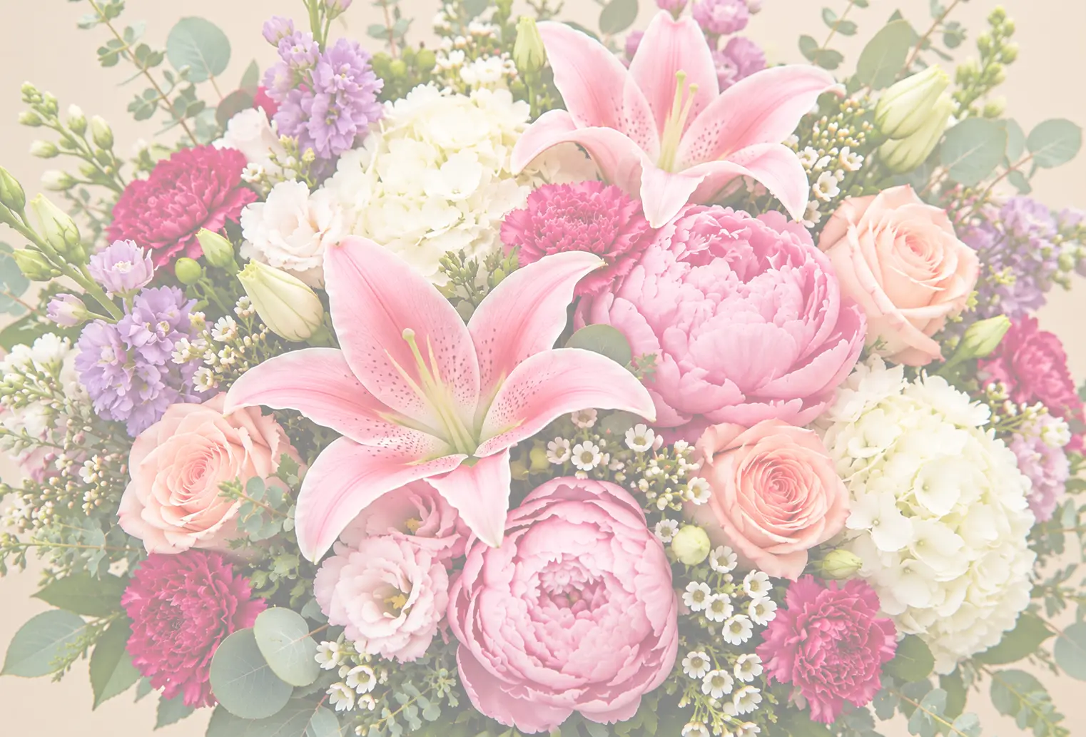 Pink lily bouquet with peonies, roses, hydrangeas, and carnations in Branford, Connecticut